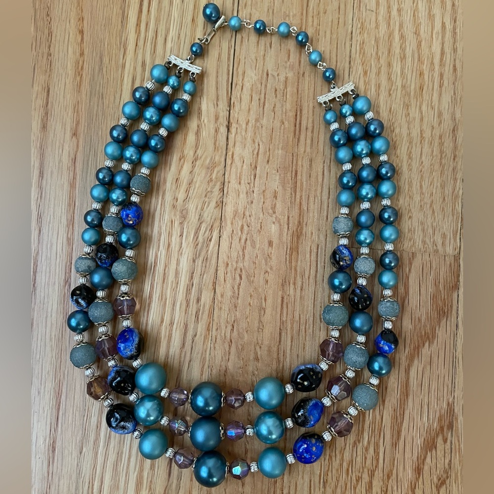 Vintage Blue Teal Beaded Necklace